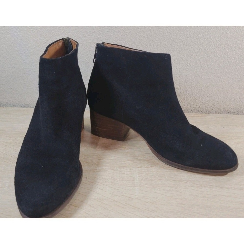 Seychelles Suede Ankle Boots‎ Black Block Heel Side Zip Women's Size 7